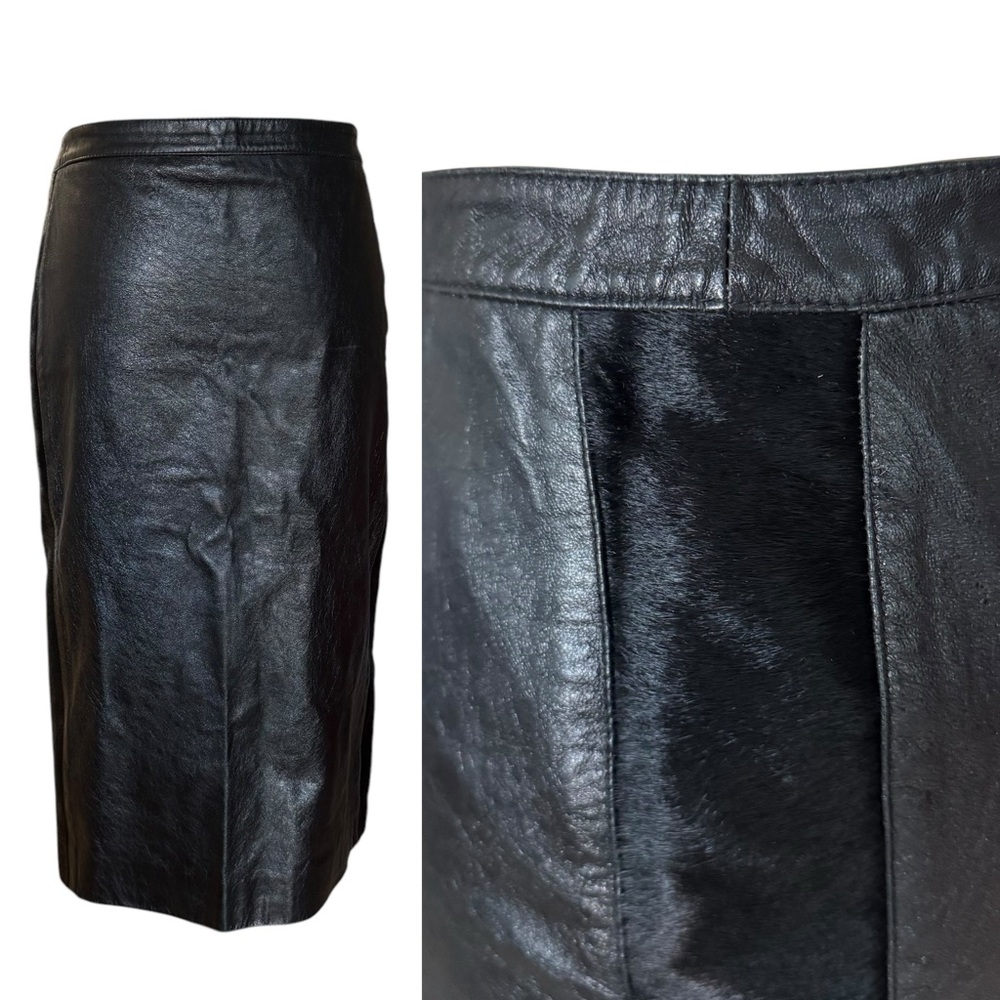 Just Cavalli Roberto Black Leather Fur Pencil Wiggle Skirt sz 42 US 6